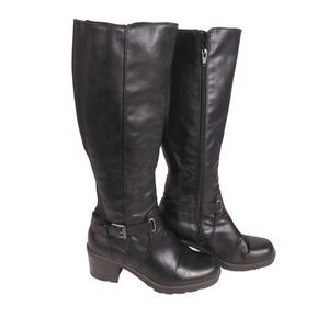 BareTraps Tempist Tall Black Riding Boots Lug Sole Buckle Faux Leather Women 8